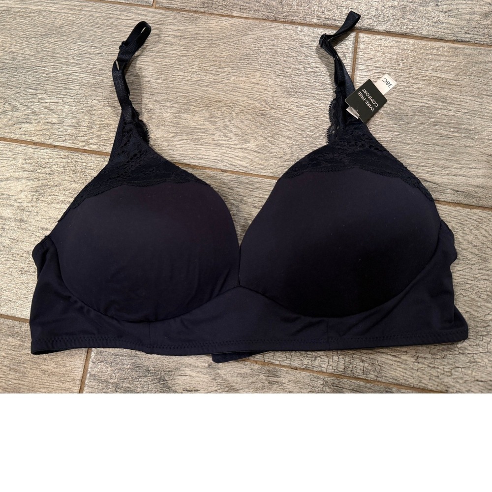 Laura Ashley Bra 38C Navy Blue Wire Free Comfort Lace Trim 38 C NWT Wireless - Picture 5 of 12